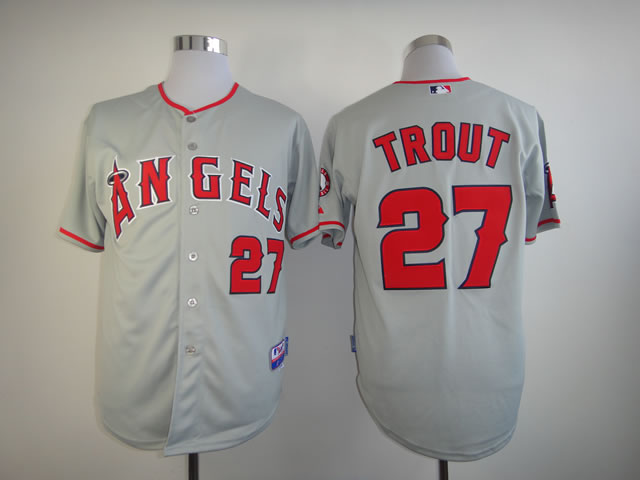 Men Los Angeles Angels 27 Trout Grey MLB Jerseys